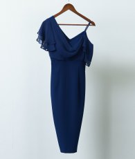 画像4: [韓国製][rinfarre] アシンメトリー・フリル・半袖・シフォン・タイト・ミディアムドレス・ワンピース[奈月セナ着用][送料無料] (4)