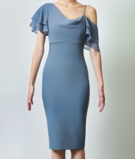 画像9: [韓国製][rinfarre] アシンメトリー・フリル・半袖・シフォン・タイト・ミディアムドレス・ワンピース[奈月セナ着用][送料無料] (9)