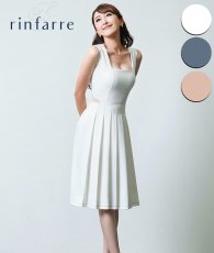 画像1: [韓国製][rinfarre]ノースリーブ・スクエアネック・ステッチ・プリーツ・Aライン・ミディアムドレス・ワンピース[薗田杏奈着用][送料無料] (1)
