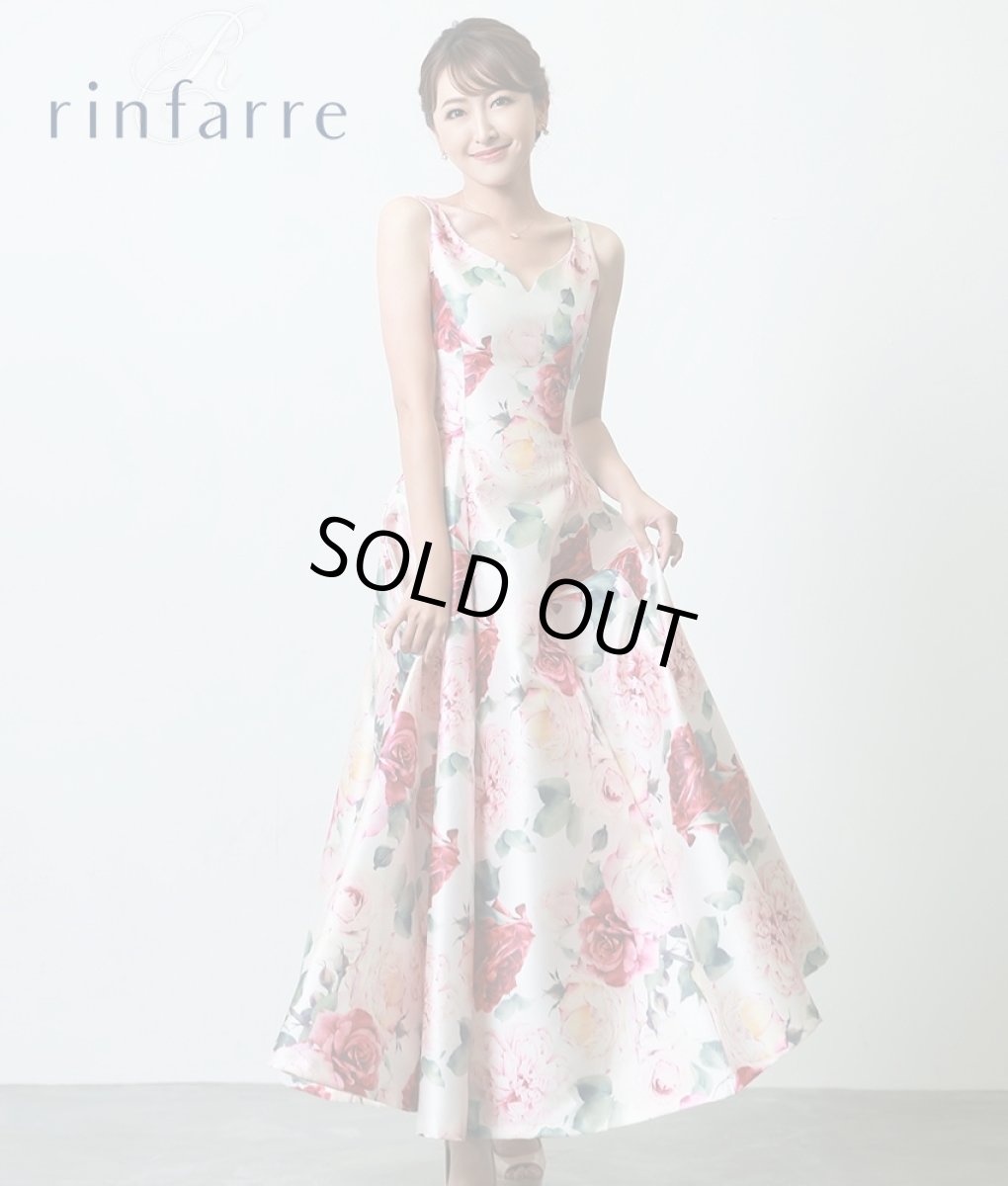 画像1: [韓国製][rinfarre]花柄・プリント・ノースリーブ・フレア・サテン調・ハートネック・エレガント・Aライン・ロングドレス・ワンピース[薗田杏奈着用][送料無料] (1)