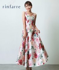 画像1: [韓国製][rinfarre]花柄・プリント・ノースリーブ・フレア・サテン調・ハートネック・エレガント・Aライン・ロングドレス・ワンピース[薗田杏奈着用][送料無料] (1)