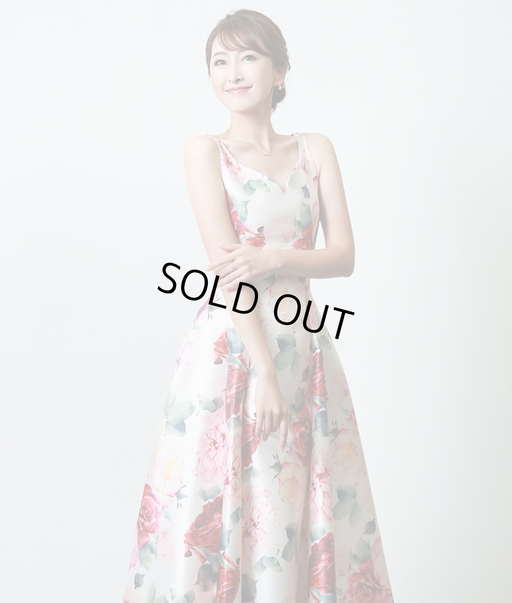 画像4: [韓国製][rinfarre]花柄・プリント・ノースリーブ・フレア・サテン調・ハートネック・エレガント・Aライン・ロングドレス・ワンピース[薗田杏奈着用][送料無料] (4)