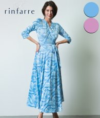 画像1: [韓国製][rinfarre] 波柄・ナチュラル・Vネック・カシュクール・七分袖・マキシ・ロングドレス・ラップ・ワンピース[奈月セナ着用][送料無料] (1)