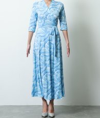 画像7: [韓国製][rinfarre] 波柄・ナチュラル・Vネック・カシュクール・七分袖・マキシ・ロングドレス・ラップ・ワンピース[奈月セナ着用][送料無料] (7)