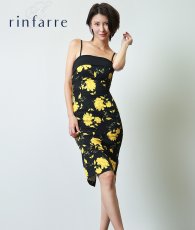 画像1: [韓国製][rinfarre]ベア・ノースリーブ・イエロー・ブラック・花柄・ミディアムドレス・タイト・ワンピース[奈月セナ着用][送料無料] (1)