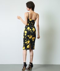 画像3: [韓国製][rinfarre]ベア・ノースリーブ・イエロー・ブラック・花柄・ミディアムドレス・タイト・ワンピース[奈月セナ着用][送料無料] (3)