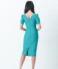 画像3: [韓国製][rinfarre]グリーン・レッド・ウエストビジュー・半袖・パフスリーブ・タイト・ミディアムドレス・ワンピース[山崎みどりちゃん着用] 《送料＆代引き手数料無料》mygr (3)