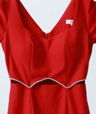 画像5: [韓国製][rinfarre]グリーン・レッド・ウエストビジュー・半袖・パフスリーブ・タイト・ミディアムドレス・ワンピース[山崎みどりちゃん着用] 《送料＆代引き手数料無料》mygr (5)