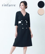 画像1: [韓国製][rinfarre] Vネック・襟付き・七分袖・Aライン・背中リボン・ボタンデザイン・ミディアムドレス[山崎みどりちゃん着用]《送料＆代引き手数料無料》mybk (1)