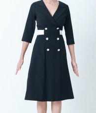 画像7: [韓国製][rinfarre] Vネック・襟付き・七分袖・Aライン・背中リボン・ボタンデザイン・ミディアムドレス[山崎みどりちゃん着用]《送料＆代引き手数料無料》mybk (7)