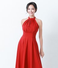 画像5: [韓国製][rinfarre] ホルターネック・胸元プリーツ・シフォン・Aライン・ノースリーブ・ロングドレス・ワンピース[山崎みどりちゃん着用]《送料＆代引き手数料無料》myrd (5)