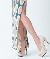 画像11: [韓国製][rinfarre]ジオメトリック・プリント・カーキ・柄・Vネック・ノースリーブ・タイト・マキシ・ロングドレス・ワンピース[山崎みどり着用][送料無料]mykk (11)