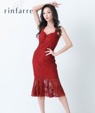 画像1: [韓国製][rinfarre]総レース・マーメイドライン・ノースリーブ・バーガンディー・フレアヘム・ミディアムドレス・ワンピース[山崎みどり着用][送料無料]mybd (1)