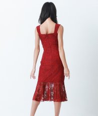 画像3: [韓国製][rinfarre]総レース・マーメイドライン・ノースリーブ・バーガンディー・フレアヘム・ミディアムドレス・ワンピース[山崎みどり着用][送料無料]mybd (3)