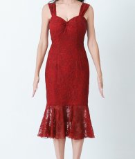 画像6: [韓国製][rinfarre]総レース・マーメイドライン・ノースリーブ・バーガンディー・フレアヘム・ミディアムドレス・ワンピース[山崎みどり着用][送料無料]mybd (6)