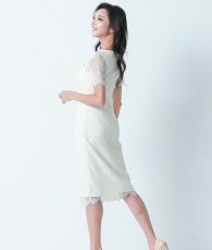 画像2: [韓国製][rinfarre]アイボリー・総レース・襟付き・半袖・ボタン・タイト・ミディアムドレス・ワンピース myiv[山崎みどりちゃん着用][送料無料] (2)