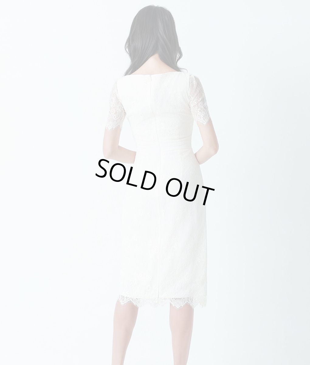 画像3: [SALE品のため返品不可＆再入荷なしの現品限り][韓国製][rinfarre]アイボリー・総レース・襟付き・半袖・ボタン・タイト・ミディアムドレス・ワンピース myiv[山崎みどりちゃん着用][送料無料] (3)