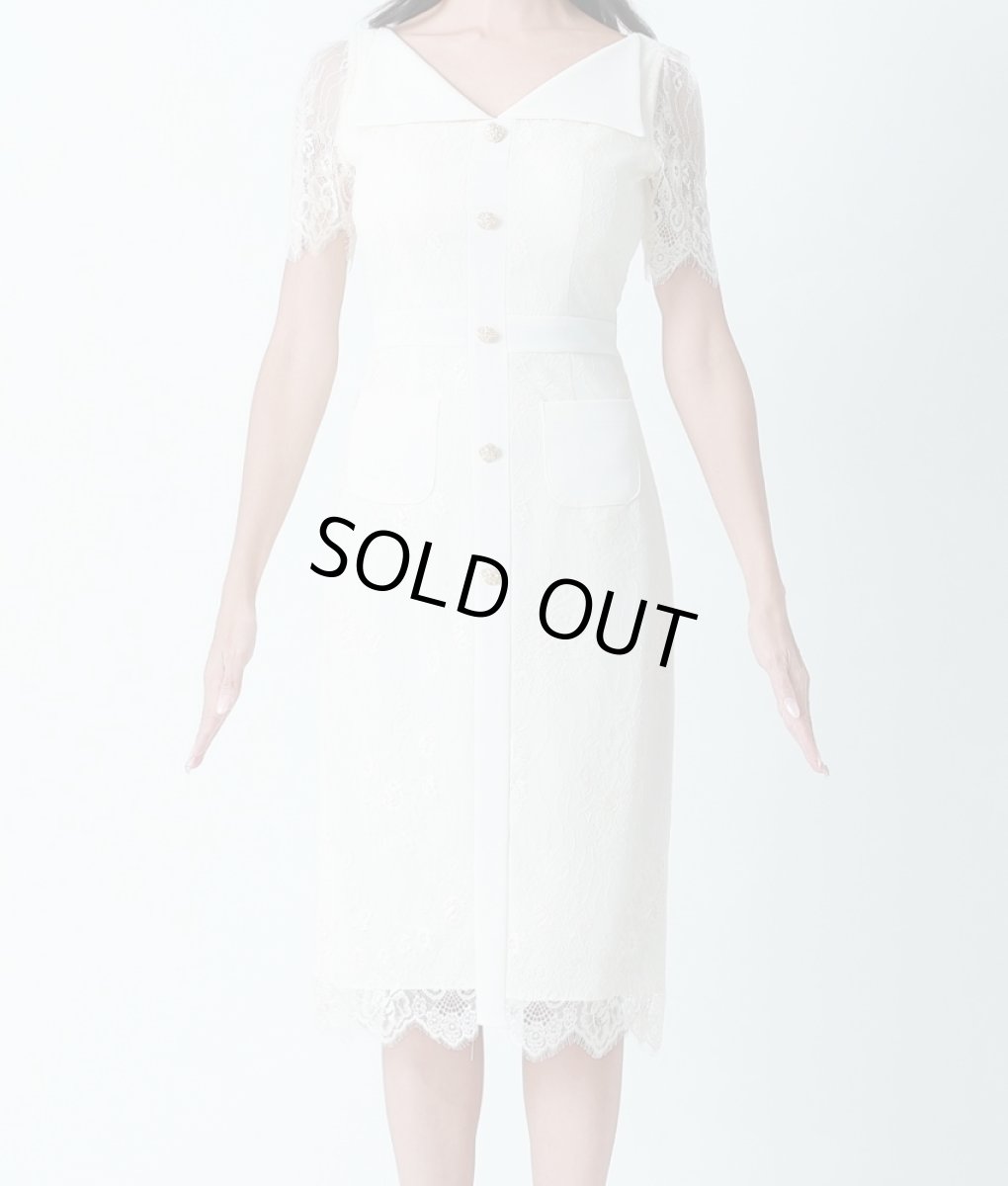 画像6: [SALE品のため返品不可＆再入荷なしの現品限り][韓国製][rinfarre]アイボリー・総レース・襟付き・半袖・ボタン・タイト・ミディアムドレス・ワンピース myiv[山崎みどりちゃん着用][送料無料] (6)