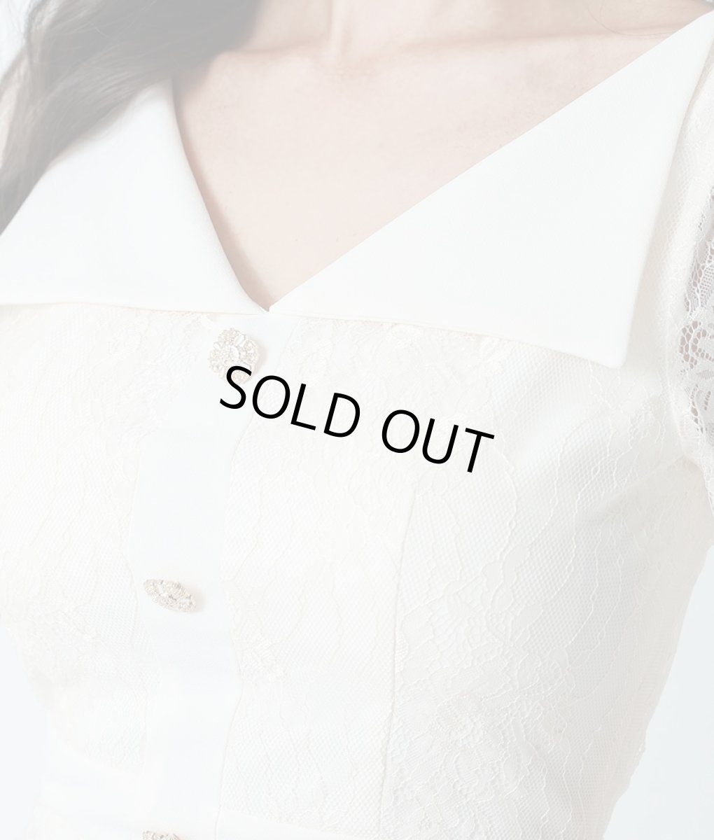画像9: [SALE品のため返品不可＆再入荷なしの現品限り][韓国製][rinfarre]アイボリー・総レース・襟付き・半袖・ボタン・タイト・ミディアムドレス・ワンピース myiv[山崎みどりちゃん着用][送料無料] (9)