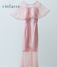 画像2: [韓国製][rinfarre]半袖・フリル・リボン・総レース・膝丈・タイト・ミディアムドレス・ワンピース[山崎みどりちゃん着用][送料無料] (2)