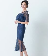 画像3: [韓国製][rinfarre]半袖・フリル・リボン・総レース・膝丈・タイト・ミディアムドレス・ワンピース[山崎みどりちゃん着用][送料無料] (3)