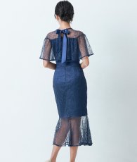 画像4: [韓国製][rinfarre]半袖・フリル・リボン・総レース・膝丈・タイト・ミディアムドレス・ワンピース[山崎みどりちゃん着用][送料無料] (4)