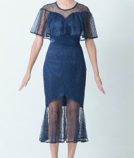 画像7: [韓国製][rinfarre]半袖・フリル・リボン・総レース・膝丈・タイト・ミディアムドレス・ワンピース[山崎みどりちゃん着用][送料無料] (7)