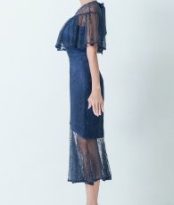 画像8: [韓国製][rinfarre]半袖・フリル・リボン・総レース・膝丈・タイト・ミディアムドレス・ワンピース[山崎みどりちゃん着用][送料無料] (8)