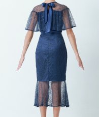 画像9: [韓国製][rinfarre]半袖・フリル・リボン・総レース・膝丈・タイト・ミディアムドレス・ワンピース[山崎みどりちゃん着用][送料無料] (9)