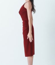 画像7: [韓国製][rinfarre]バーガンディー・キャミ紐・部分レース・タイトシルエット・ミディアムドレス[山崎みどりちゃん着用][送料無料] (7)