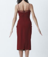 画像8: [韓国製][rinfarre]バーガンディー・キャミ紐・部分レース・タイトシルエット・ミディアムドレス[山崎みどりちゃん着用][送料無料] (8)