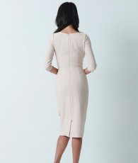 画像3: [韓国製][rinfarre]ベージュ・ビジュー・七分袖・フリル・Vネック・タイト・ミディアムドレス・ワンピース[山崎みどり着用][送料無料]myju (3)