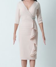 画像6: [韓国製][rinfarre]ベージュ・ビジュー・七分袖・フリル・Vネック・タイト・ミディアムドレス・ワンピース[山崎みどり着用][送料無料]myju (6)