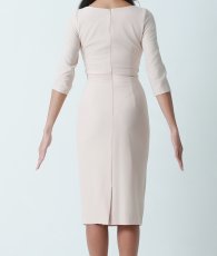 画像8: [韓国製][rinfarre]ベージュ・ビジュー・七分袖・フリル・Vネック・タイト・ミディアムドレス・ワンピース[山崎みどり着用][送料無料]myju (8)