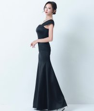 画像3: [韓国製][rinfarre]サテン・キャップスリーブ・ハートネック・ノースリーブ・マーメイドライン・ロングドレス・ワンピース[山崎みどり着用][送料無料]mybk (3)