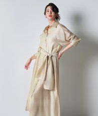 画像6: [韓国製][ S-Lサイズ / 1カラー ][rinfarre]ゴールド・襟付き・ウエストリボン・ボタン・長袖・マキシドレス・ロング・ワンピース[奈月セナ着用][送料無料] (6)