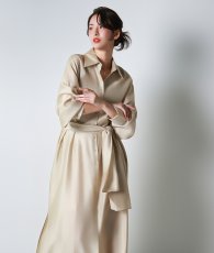 画像7: [韓国製][ S-Lサイズ / 1カラー ][rinfarre]ゴールド・襟付き・ウエストリボン・ボタン・長袖・マキシドレス・ロング・ワンピース[奈月セナ着用][送料無料] (7)