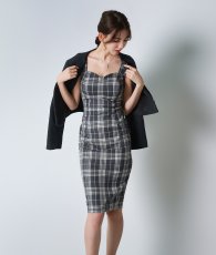 画像3: [ S-Lサイズ / 1カラー ][rinfarre]グレー・チェック柄・ノースリーブ・タイト・ミディアム・ワンピース[黒木麗奈着用][送料無料] (3)