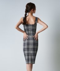 画像5: [ S-Lサイズ / 1カラー ][rinfarre]グレー・チェック柄・ノースリーブ・タイト・ミディアム・ワンピース[黒木麗奈着用][送料無料] (5)