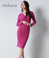画像1: [韓国製][rinfarre]パープル・長袖・Vネック・タック・タイト・ミディアムドレス・ワンピース[奈月セナ着用][送料無料] (1)