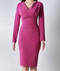 画像6: [韓国製][rinfarre]パープル・長袖・Vネック・タック・タイト・ミディアムドレス・ワンピース[奈月セナ着用][送料無料] (6)