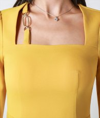 画像9: [韓国製][rinfarre]マスタード・チェーン・九分袖・タイト・ミディアムドレス・ワンピース[奈月セナ着用][送料無料] (9)