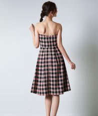 画像4: [韓国製][rinfarre]ギンガムチェック・ベア・Aライン・フレア・ワンピース・ミディアムドレス[黒木麗奈ちゃん着用] 《送料＆代引き手数料無料》 (4)