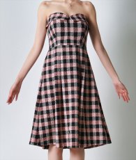 画像7: [韓国製][rinfarre]ギンガムチェック・ベア・Aライン・フレア・ワンピース・ミディアムドレス[黒木麗奈ちゃん着用] 《送料＆代引き手数料無料》 (7)