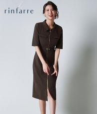 画像1: [韓国製][rinfarre]ブラウン・五分袖・襟付き・ファスナー・タイト・ミディアムドレス・ワンピース[奈月セナ着用][送料無料] (1)