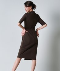 画像3: [韓国製][rinfarre]ブラウン・五分袖・襟付き・ファスナー・タイト・ミディアムドレス・ワンピース[奈月セナ着用][送料無料] (3)