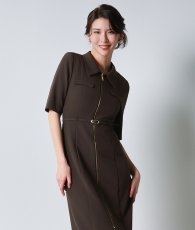 画像4: [韓国製][rinfarre]ブラウン・五分袖・襟付き・ファスナー・タイト・ミディアムドレス・ワンピース[奈月セナ着用][送料無料] (4)