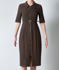 画像6: [韓国製][rinfarre]ブラウン・五分袖・襟付き・ファスナー・タイト・ミディアムドレス・ワンピース[奈月セナ着用][送料無料] (6)