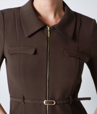 画像9: [韓国製][rinfarre]ブラウン・五分袖・襟付き・ファスナー・タイト・ミディアムドレス・ワンピース[奈月セナ着用][送料無料] (9)