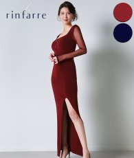 画像1: [韓国製][rinfarre]ワインレッド・ネイビー・Uネック・長袖・シースルー・タイト・ロングドレス・ワンピース[奈月セナ着用][送料無料] (1)